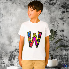 Kleurrijke en Leuke Monogram W met Tribal en Doodl T-shirt