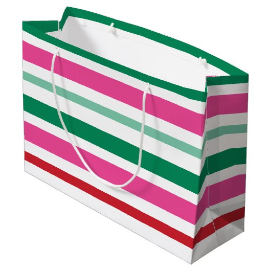Kleurrijke en levendige gestreepte kerstcadeautas groot cadeauzakje (Achterkant Gekanteld)