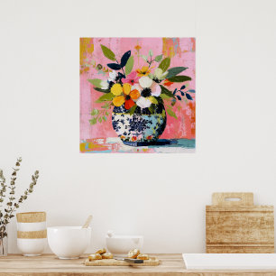Kleurrijke en levendige vaas met bloemen poster
