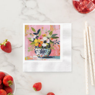 Kleurrijke en levendige vaas met bloemen servet