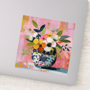 Kleurrijke en levendige vaas met bloemen sticker