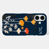 Kleurrijke en minimalistische bloemen op donkerbla Case-Mate iPhone case (Achterkant (horizontaal))