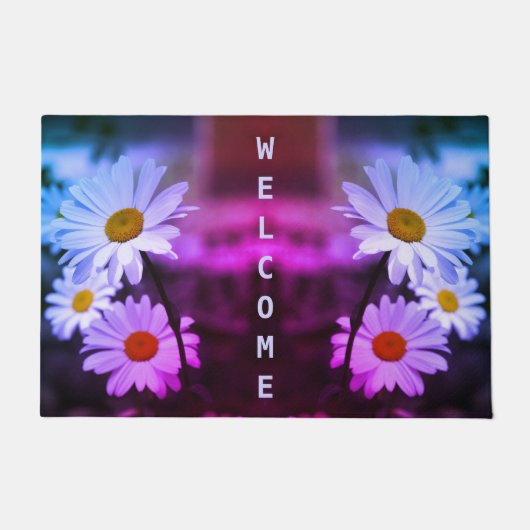 Kleurrijke en moderne Paarse en blauwe Floral Deurmat (Voorkant)