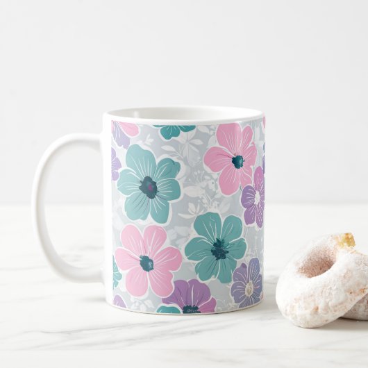 Kleurrijke en mooie lente bloem print keramiek koffiemok (Met donut)