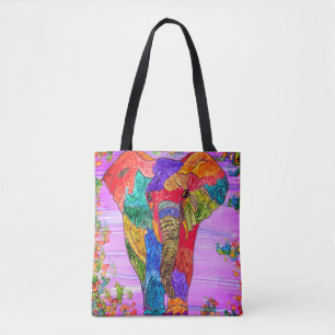Kleurrijke en roze Canvas tas met olifant