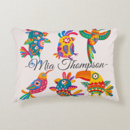 Kleurrijke en schattige monogram volks kunst vogel accent kussen