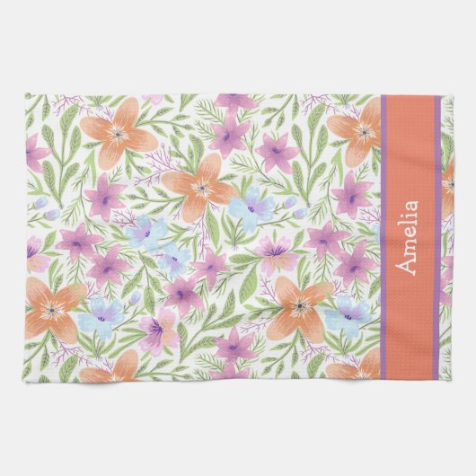 Kleurrijke en Schattigee Pastel Bloemen Patroon Na Theedoek (Horizontaal)