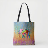 Kleurrijke en Schattigee Rainbow Elephant Canvas t Tote Bag (Voorkant)