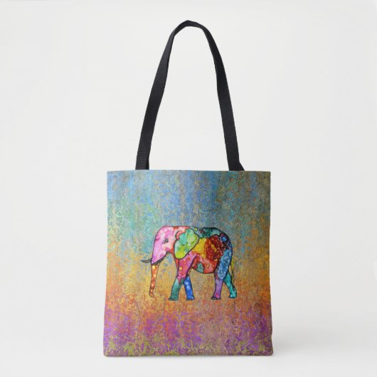 Kleurrijke en Schattigee Rainbow Elephant Canvas t Tote Bag (Voorkant)