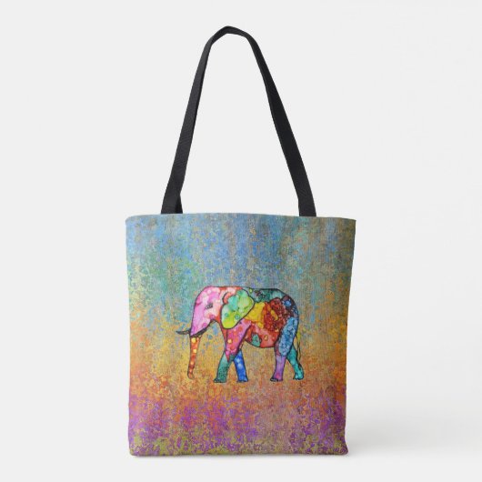 Kleurrijke en Schattigee Rainbow Elephant Canvas t Tote Bag (Achterkant)