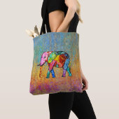 Kleurrijke en Schattigee Rainbow Elephant Canvas t Tote Bag (Dichtbij)
