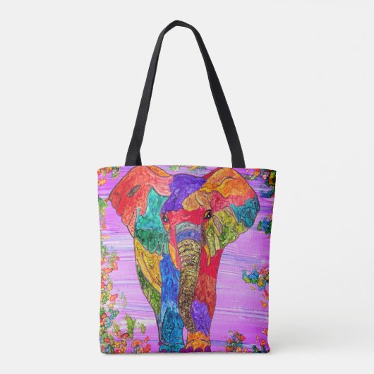 Kleurrijke en Schattigee roze olifant Canvas tas (Achterkant)