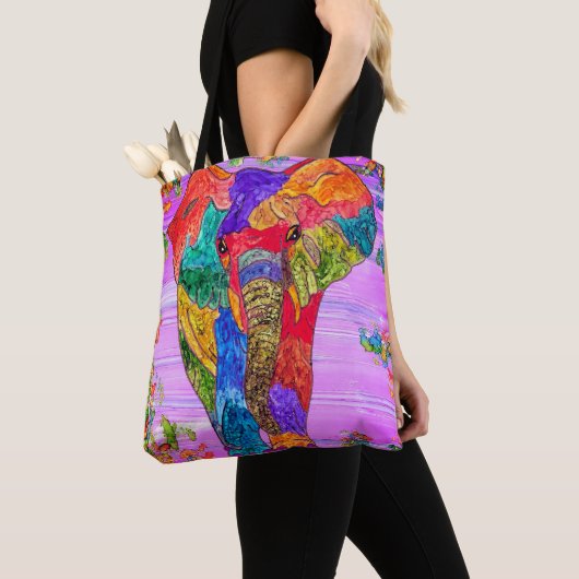 Kleurrijke en Schattigee roze olifant Canvas tas (Dichtbij)