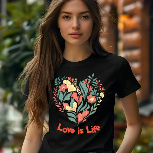 Kleurrijke en zwarte Floral Heart T-Shirt