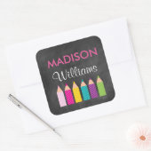Kleurrijke encils terug naar schoolstickers vierkante sticker (Envelop)
