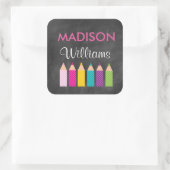 Kleurrijke encils terug naar schoolstickers vierkante sticker (Tas)