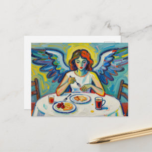 Kleurrijke engel bij het ontbijt briefkaart