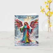 Kleurrijke engel kerstkaart kaart (Gele Bloem)