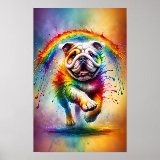 Kleurrijke Engelse Bulldog Paint Splatter Poster (Voorkant)