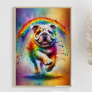 Kleurrijke Engelse Bulldog Paint Splatter Poster