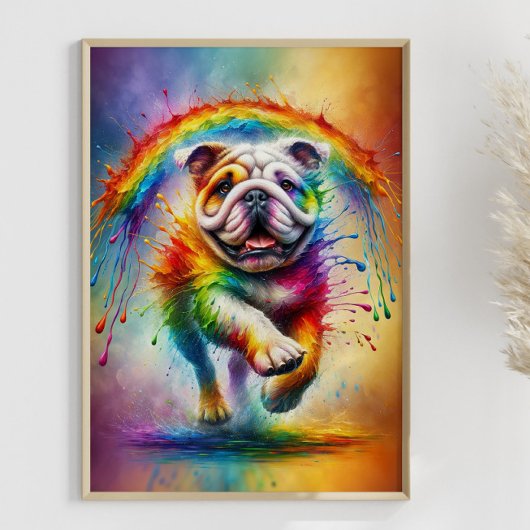 Kleurrijke Engelse Bulldog Paint Splatter Poster