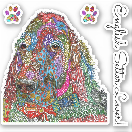 Kleurrijke Engelse Setter Lover Vinyl Stickers (Voorkant)