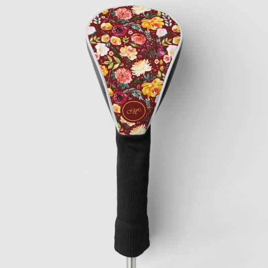 Kleurrijke Engelse tuin bloemen donkerrood rug Golfheadcover (Voorkant)