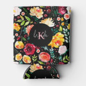 Kleurrijke Engelse tuin bloemen patroon monogramme Blikjeskoeler (Voorkant)