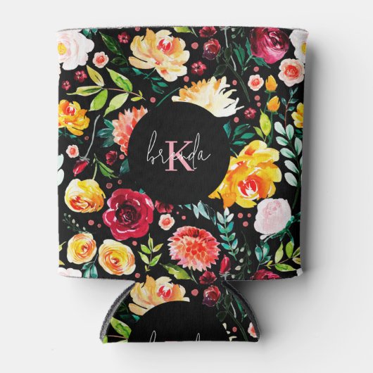 Kleurrijke Engelse tuin bloemen patroon monogramme Blikjeskoeler (Voorkant)