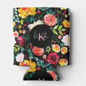Kleurrijke Engelse tuin bloemen patroon monogramme Blikjeskoeler (Achterkant)