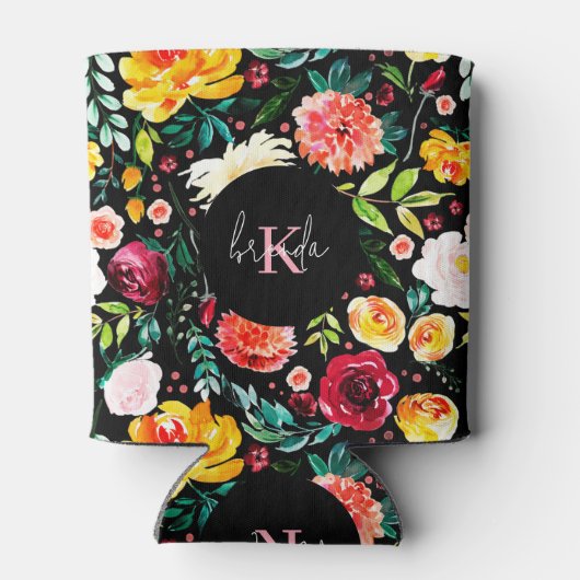 Kleurrijke Engelse tuin bloemen patroon monogramme Blikjeskoeler (Achterkant)