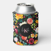 Kleurrijke Engelse tuin bloemen patroon monogramme Blikjeskoeler (Blikje Achterkant)