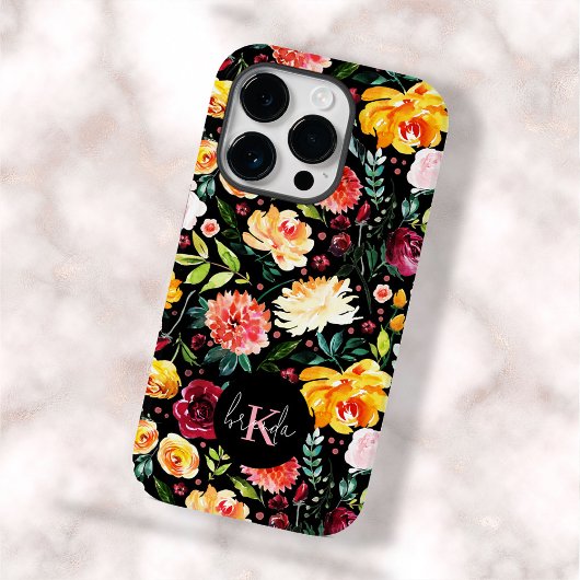 Kleurrijke Engelse tuin bloemen patroon monogramme Case-Mate iPhone Case
