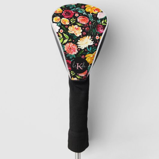 Kleurrijke Engelse tuin bloemen patroon monogramme Golfheadcover (Voorkant)
