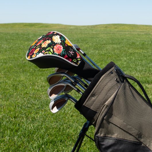 Kleurrijke Engelse tuin bloemen patroon monogramme Golfheadcover (Insitu)