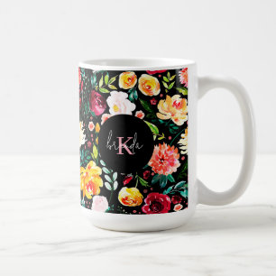 Kleurrijke Engelse tuin bloemen patroon monogramme Koffiemok