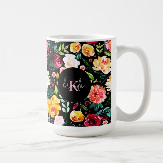 Kleurrijke Engelse tuin bloemen patroon monogramme Koffiemok (Rechts)