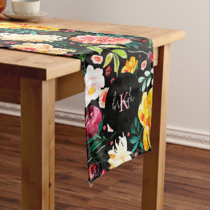 Kleurrijke Engelse tuin bloemen patroon monogramme Lange Tafelloper