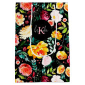 Kleurrijke Engelse tuin bloemen patroon monogramme Medium Cadeauzakje (Achterkant)