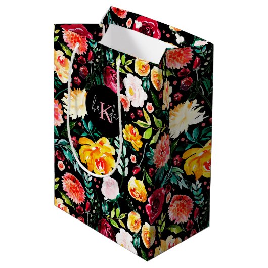 Kleurrijke Engelse tuin bloemen patroon monogramme Medium Cadeauzakje (Achterkant Gekanteld)