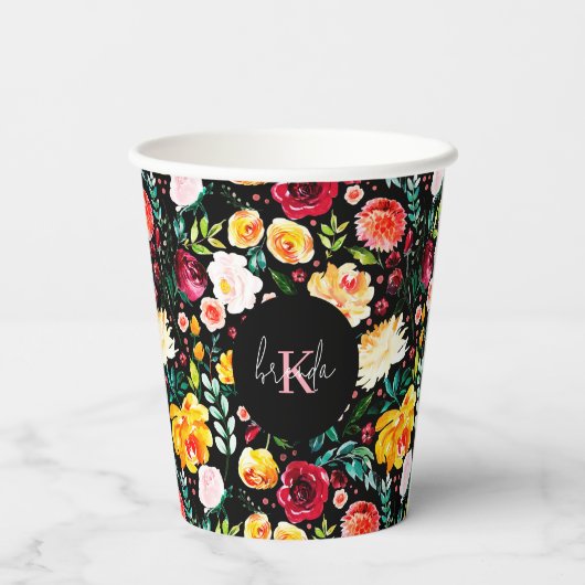 Kleurrijke Engelse tuin bloemen patroon monogramme Papieren Bekers (Achterkant)