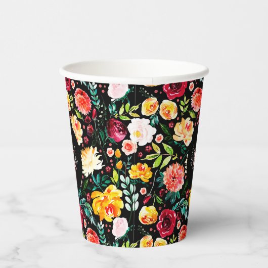 Kleurrijke Engelse tuin bloemen patroon monogramme Papieren Bekers (Rechts)