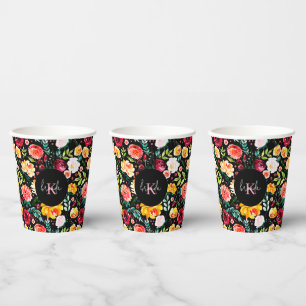 Kleurrijke Engelse tuin bloemen patroon monogramme Papieren Bekers