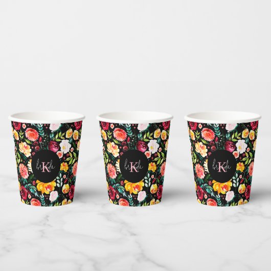 Kleurrijke Engelse tuin bloemen patroon monogramme Papieren Bekers (Multi)