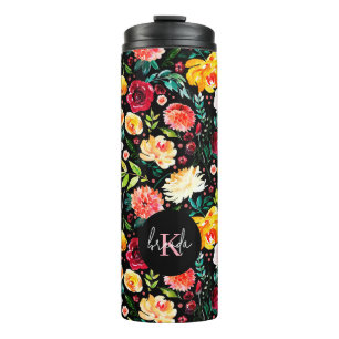 Kleurrijke Engelse tuin bloemen patroon monogramme Thermosbeker