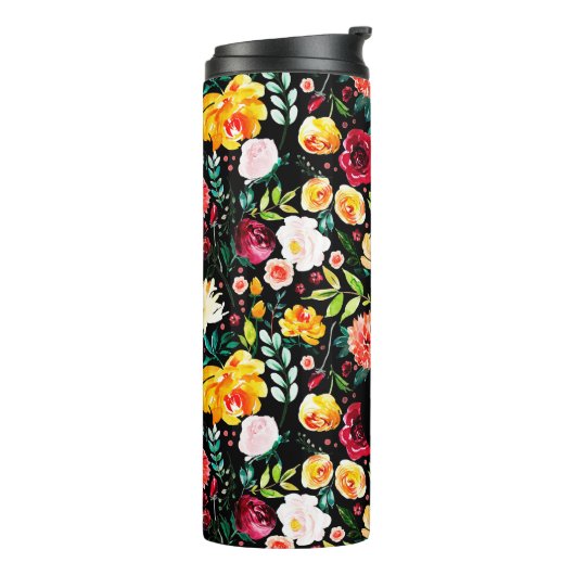 Kleurrijke Engelse tuin bloemen patroon monogramme Thermosbeker (Gedraaid links)