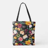 Kleurrijke Engelse tuin bloemen patroon monogramme Tote Bag (Achterkant)