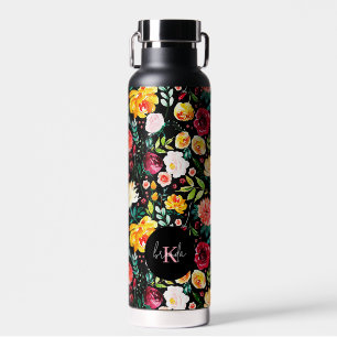 Kleurrijke Engelse tuin bloemen patroon monogramme Waterfles