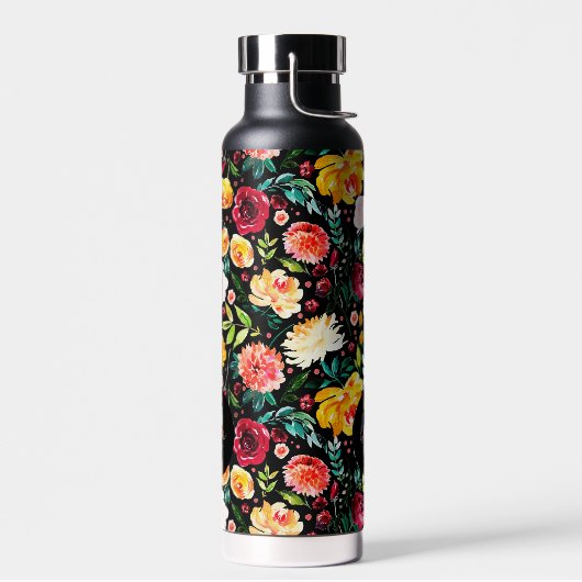 Kleurrijke Engelse tuin bloemen patroon monogramme Waterfles (Links)