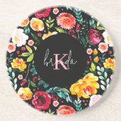 Kleurrijke Engelse tuin bloemen patroon monogramme Zandsteen Onderzetter (Voorkant)